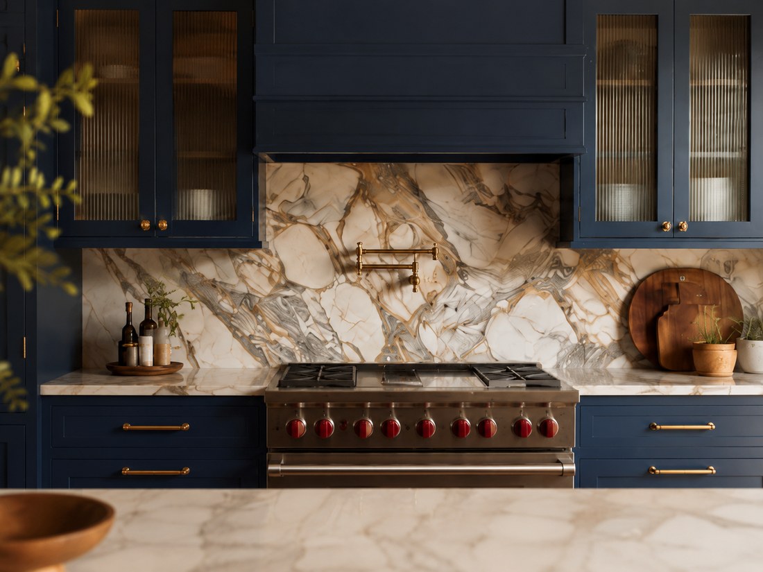Bold kitchen design concept — full kitchen view with archway